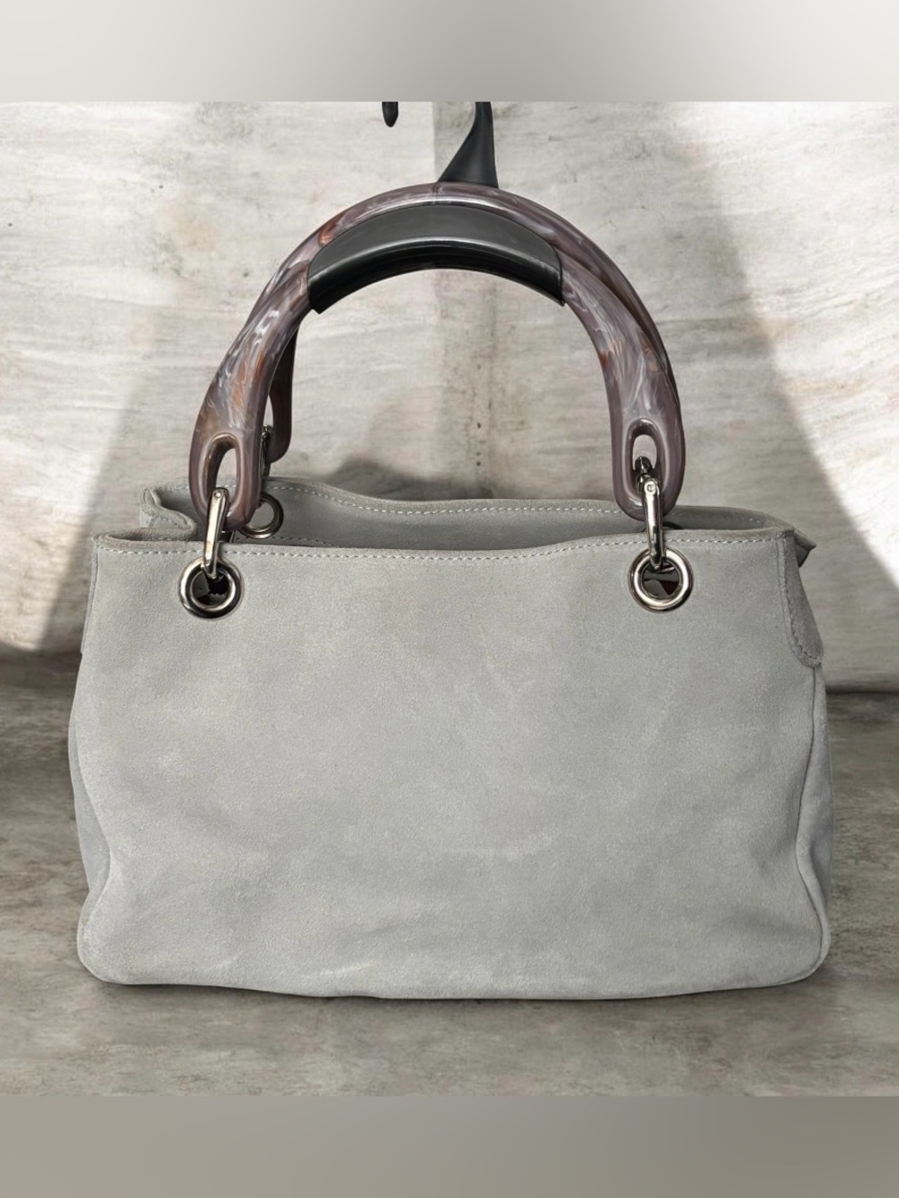 Uno Alla Volta Grey Italian Suede with Top Handle Bag - Handcrafted in Italy